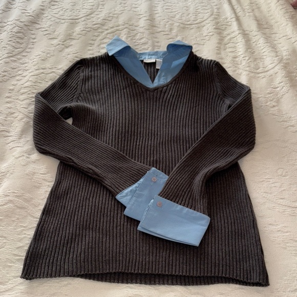 In Due Time Sweaters - Gently Loved Women's Black Maternity Sweater with Blue Accents by In Due Time